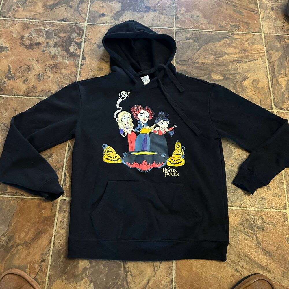 Disney Pullover Hoodie Women's M Black Hocus Pocus Halloween Print Drawstring